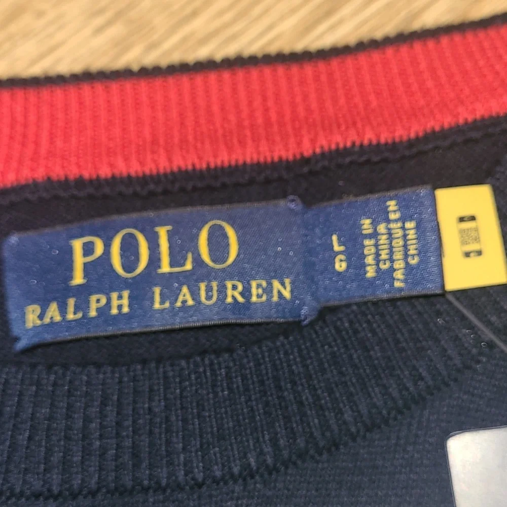 New Polo by Ralph Lauren "POLO" logo cotton sweater navy blue and red sizes L,XL - Picture 3 of 7